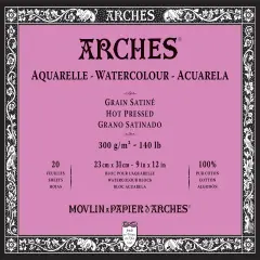 Arches Aquarelle Hot Pressed Watercolor Block 9"X12"- 140lb, 20 Sheets