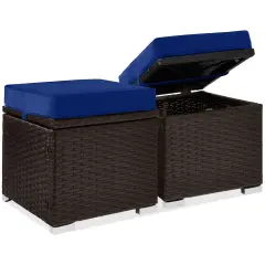 Best Choice Products Set of 2 Wicker Ottomans, Multipurpose Furniture w/ Removable Cushions, Steel Frame Navy/Brown