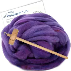 LEARN TO SPIN - Beginner's Spinning Kit with Hand Dyed BFL Roving, Drop Spindle & Printed Instructions w/ Video. Many Colors. Violet