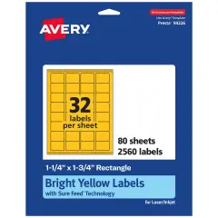 Avery Bright Yellow Paper Labels, 1.25" x 1.75" Rectangle