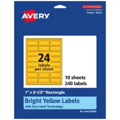 Avery Bright Yellow Paper Labels, 1" x 2.5" Rectangle