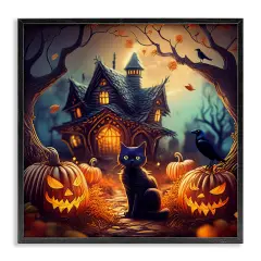 Stupell Industries Haunted House & Black Cat Framed Giclee Wall Art Design by Alina Georgescu