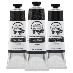 Tusc & Pine Artist Oil Paint - Set of 3, 150 ml, Black Colors, 450 ml of Non-Yellowing, Creamy Consistency, Max Pigment Load, Small Batch Milled Oil Paints Made in the USA for Professional Artists