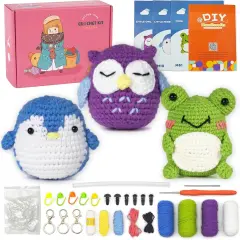 Animal Crochet Kit - Frog, Penguin, Owl