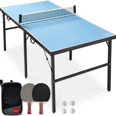 Best Choice Products 6x3ft Portable Ping Pong Table Game Set, Folding Table Tennis w/ 2 Paddles, Balls Light Blue
