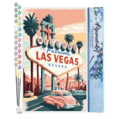 Figured'Art Paint by Numbers for Adults Travel Poster Las Vegas 16"x20" - Craft Art Painting DIY Kit Rolled Canvas without frame