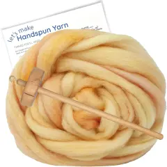 LEARN TO SPIN - Beginner's Spinning Kit with Hand Dyed BFL Roving, Drop Spindle & Printed Instructions w/ Video. Many Colors. Peach