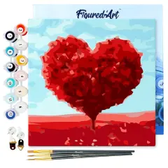 Figured'Art Mini Paint by Numbers Kit for Adults with Frame Tree with Heart Shape Small format 8"x8" - Craft Art Painting DIY Canvas Already Stretched on a Wooden Frame