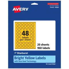 Avery Bright Yellow Paper Labels, 1" Starburst