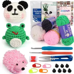 Crochet Kit for Beginners Panda, Frog, Hedgehog