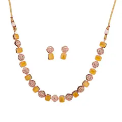 Classic Necklace with Rose Gold Plating Traditional Jewelry Matte Gold Necklace South Indian Jewelry Adjustable Slider Necklace Indian Wedding Favor Necklace for Women YELLOW