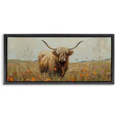 Stupell Industries Longhorn And Wildflowers Floating Frame, design by Petal Prints Design