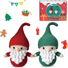 Christmas Gnomes Crochet Kit for Beginners, 2 Pcs Santa Claus Amigurumi Starter Kit