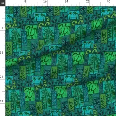 Various Fabrics by the Yard or Fat Quarter Hawaiian, Moku Malihini, Blue, Green, Turtle, Tiki, Tropical, Polynesian, Island, Mid Century, Vintage, Retro Custom Printed Fabric by Spoonflower