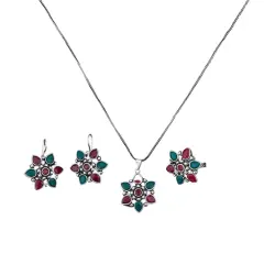Women South Indian Stone Adjustable Pendant Jewelry Set ?? Traditional Ethnic Oxidized Bollywood Look Necklace Set RUBYGREEN