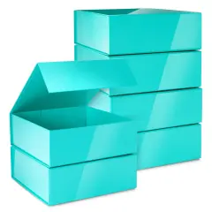 6 Pack Proposal Boxes with Lid for Groomsmen, Bridesmaid, 9.5 x 9.5 x 3.5 Inch Square Glossy Teal Magnetic Gift Box for Parties, Retail