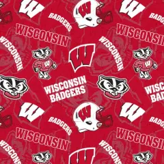Licensed NCAA University of Wisconsin Tone on Tone WIS-1178 Cotton Fabric by the Yard