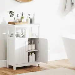 Freestanding Bathroom Storage Cabinet with Open Compartment and Adjustable Shelf White