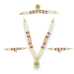 Hindu God Goddess Shringaar Jewellery Set Indian Traditional Necklace Armband and Crown God Idol Statue Jewelry Set for Lord Ganesha Shreenathji Thakurji Radha Krishna Laddu Gopal