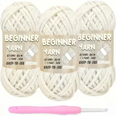 3 Pack Beginners Crochet Yarn (Oyster White)