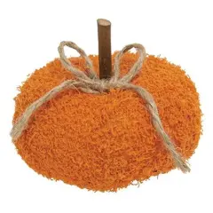 Orange Fabric Stuffed Pumpkin with Wood Stem and Jute Bow Fall Decor