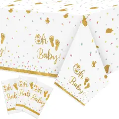 3 Packs Gold & White Baby Shower Tablecloths