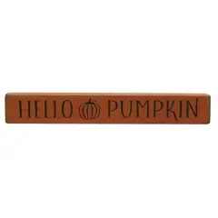 Hello Pumpkin Wooden Block Sign for Fall Decor with Engraved Pumpkin Graphic