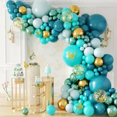 142pcs Teal Turquoise Balloon Arch Garland Kit with Teal Turquoise