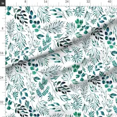 Various Fabrics by the Yard or Fat Quarter Teal Leaves Botanical Nature Ferns White Leaf Pattern Watercolor Forest Fern Emerald Feminine Custom Printed Fabric by Spoonflower