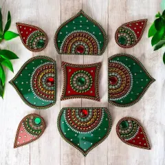 Diwali Acrylic Rangoli Set Decorative Pooja Floor Rangoli with Studded Stones Indian Traditional Multicolor Handmade Reusable Rangoli Set Festive Home Decor Housewarming Gift