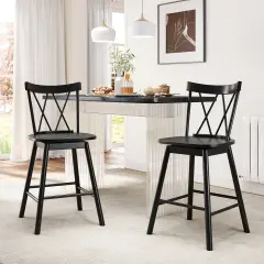 Set of 2 Windsor Bar Stools with Rubber Wood Frame and Footrests for Support