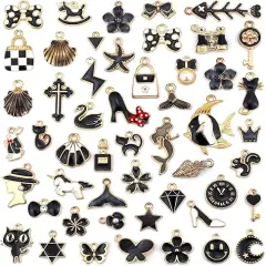 Assorted Gold Plated Enamel Charm Pendant DIY-Black 50PCS