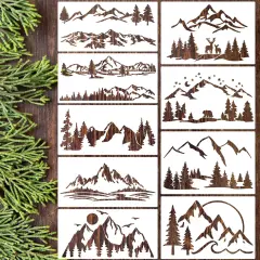 Mountain Stencils for Painting Forest Tree Stencil Animal Wood Burning Stencils and Patterns Reusable Drawing Templates for Fabric Furniture Wall DIY Crafts