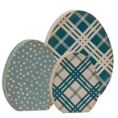 Set of 3 Wooden Egg Sitters with Plaid and Polka Dot Designs for Easter Decor