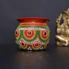 Decorative Kalash for Pooja Handmade Mild Steel Puja Kalash Festival Wedding Decor Grah Pravesh Home Temple Mandir Decor Housewarming Gift Lota for Navratri Karvachauth Diwali
