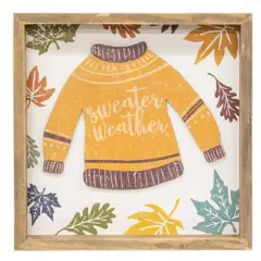 Rustic Sweater Weather Wooden Frame Sign with Autumn Leaves Design for Seasonal Home Decor