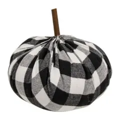 Black and White Buffalo Plaid Fabric Pumpkin Decor with Stick Stem for Farmhouse Fall Display