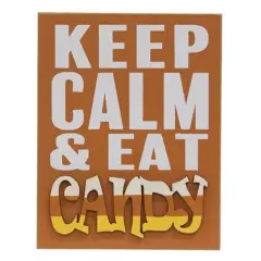 Painted Orange Wood Block Sign Keep Calm Eat Candy Halloween Decoration with Keyhole Slot