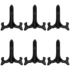 6-Pack Small Wooden Plate Stands for Display 6 Inch, Picture Easels for Desk, Tabletop, Arts and Crafts, DIY Projects, Students, Painting, Artists, Classroom (Black)