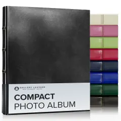 Gallery Leather Compact Photo Album 4x6-3 Ring Binder Photo Album, 60 Pages for 120 Photos, Fillable, Can Fit 4x6 Photos, Handcrafted Acadia Black