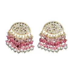 Indian Jhumka Earrings for Women - Large Indian Jhumki Ethnic Chandbali Earrings Faux Kundan & Pearl Beaded Bollywood Style Dangle Earring Jewelry for Bride | Birthday Gift for Her PINK