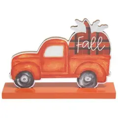 Orange Wood Vintage Truck Fall Sitter with Pumpkin and Buffalo Check Design