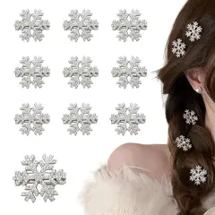 10 Pcs Sparkly Rhinestone Snowflake Hair Clip Hair Barrettes