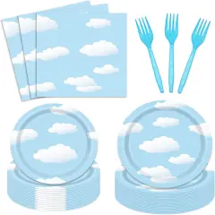 96 PCS Blue Sky Baby Shower Tableware Kit - 24 Guests