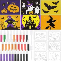30 Sets Halloween Sand Art Kits for Kids DIY Craft Pumpkin Witch