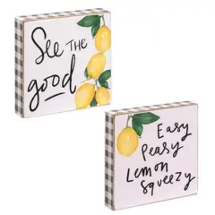 Wood Lemon Blocks with Buffalo Check Sides, Freestanding Decor 2 Asstd.