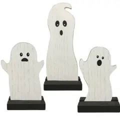 Set of 3 Wooden Ghost Table Sitters for Halloween Home Decor