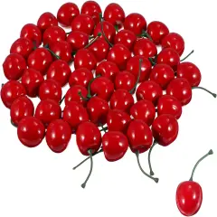 60Pcs Fake Cherries Artificial Fruit Cherries(Red)