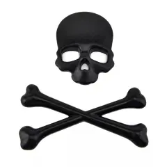 Matte Black 3D Crossbones Skull Sticker Skeleton Emblem Decal