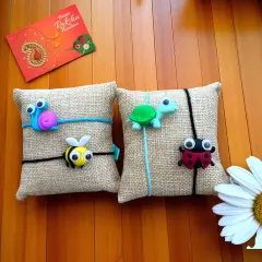 Cute Cartoon Rakhi with Happy Rakhi Greeting Card &ndash; Featuring Adorable Frog, Snail, Turtle, and Ladybug Designs &ndash; Perfect Rakhi for Brother Raksha Bandhan Bracelets